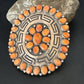 Navajo Orange Spiny Oyster Cluster Concho Belt Buckle | Sterling Silver | Authentic Native American Handmade | 16344