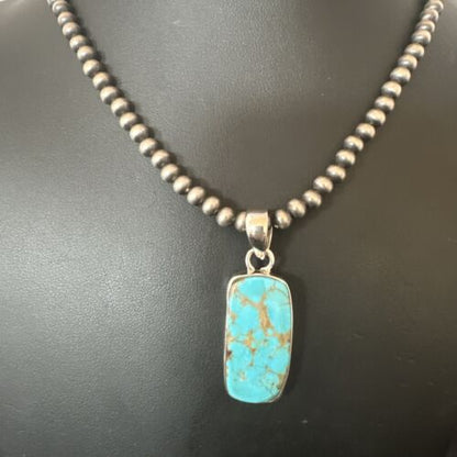 Navajo Blue Kingman Turquoise Pendant Necklace | Sterling Silver | 20" | Authentic Native American Handmade | 16700