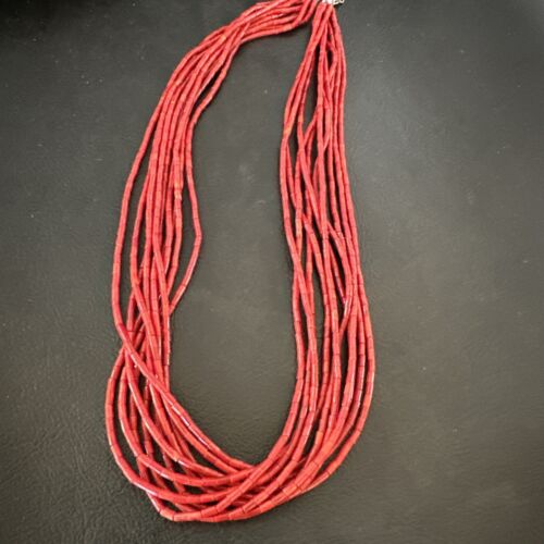 Red Apple Coral Heishi 10-Strand Necklace | Liquid Sterling Silver | 18" | 16913
