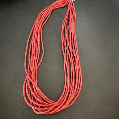 Red Apple Coral Heishi 10-Strand Necklace | Liquid Sterling Silver | 18" | 16913