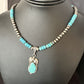 Navajo Blue Turquoise Pendant with Pearls | Sterling Silver Necklace | Authentic Native American Handmade | 15416