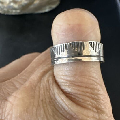Navajo Stamped Wide Band Ring | Sterling Silver | Sz 4 | Authentic Native American Handmade | 15298