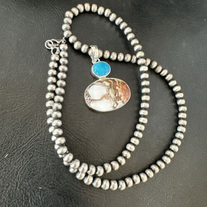 Navajo Wild Horse | Blue Kingman Turquoise Necklace | Sterling Silver | Authentic Native American Handmade | 17341 - Masha USA