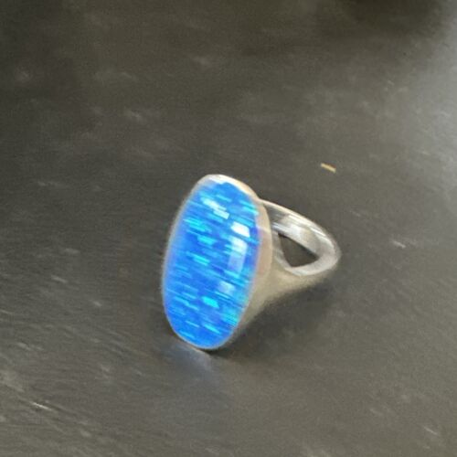 Navajo Blue Opal Inlay Ring | Sterling Silver | Sz 7 | Authentic Native American Handmade | 14967