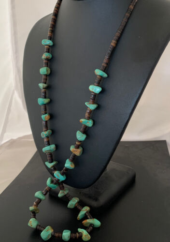 Native American Navajo Turquoise Shell Heishi Bead Necklace | Sterling Silver | 30" | 765