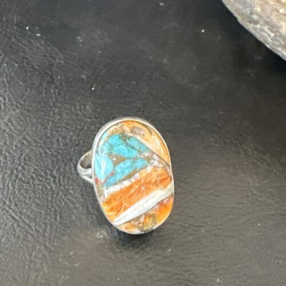 Navajo Turquoise Spiny Oyster Ring | Sterling Silver | Sz 8 | Authentic Native American Handmade | 16612