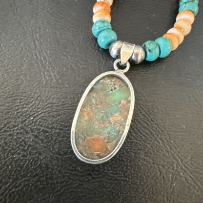 Navajo Spiny Turquoise Pendant Necklace | Sterling Silver | 22" | Authentic Native American Handmade | 17429