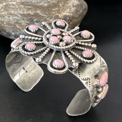 Navajo Pink Conch Cuff Bracelet | Sterling Silver | Authentic Native American Handmade | 16119