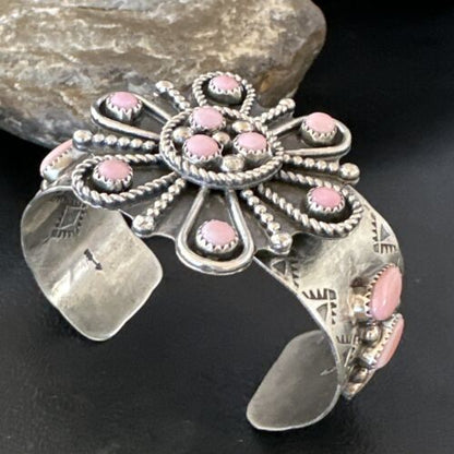 Navajo Pink Conch Cuff Bracelet | Sterling Silver | Authentic Native American Handmade | 16119