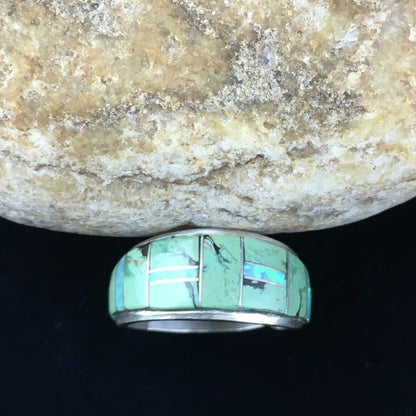 Navajo Multicolor Opal Turquoise Inlay Ring | Sterling Silver | Sz 11 | Authentic Native American Handmade | 10100