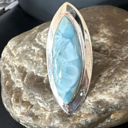 Navajo Blue Larimar Ring | Sterling Silver | Sz 8 | Authentic Native American Handmade | 16007