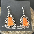 Navajo Orange Spiny Oyster Dangle Earrings | Sterling Silver | Authentic Native American Handmade | 17266