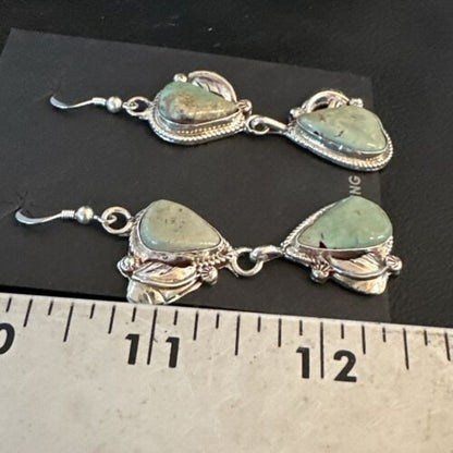Navajo Green Royston Turquoise Dangle Earrings | Sterling Silver | Authentic Native American Handmade | 16838