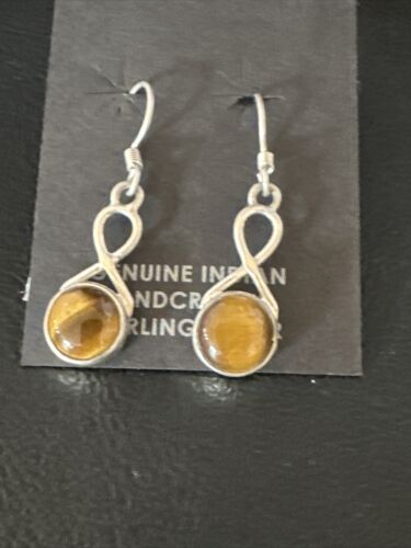 Navajo Coffee Tiger's Eye Dangle Earrings | Sterling Silver | Authentic Native American Handmade | 14921 - Masha USA