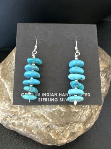 Navajo Blue Cluster Turquoise Bead Earrings | 8mm | Sterling Silver | Authentic Native American Handmade | 15842