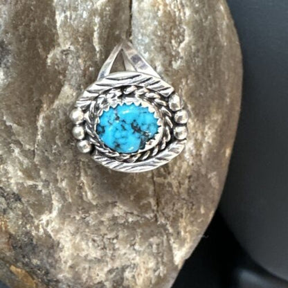 Navajo Blue Kingman Turquoise Pinkie Ring | Sterling Silver | Sz 8 | Authentic Native American Handmade | 15356