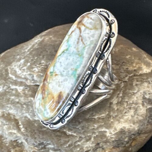 Navajo Ribbon Boulder Green Turquoise Ring | Sterling Silver | Sz 10 | 16270