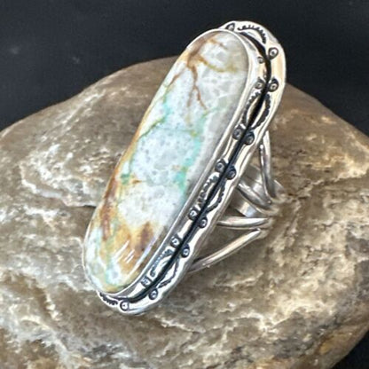 Navajo Ribbon Boulder Green Turquoise Ring | Sterling Silver | Sz 10 | 16270