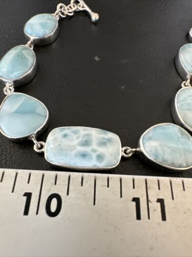 Navajo Blue Larimar Bracelet | Sterling Silver 7 Link | 8" | Authentic Native American Handmade | 16086