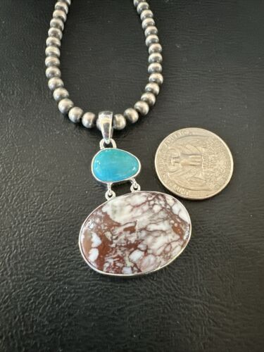 Navajo Wild Horse Blue Kingman Turquoise Necklace | Sterling Silver | Authentic Native American Handmade | 17308