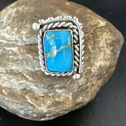 Men's Sterling Silver Blue Kingman Turquoise Ring | Sz 10 | Authentic Native American Handmade | 17647