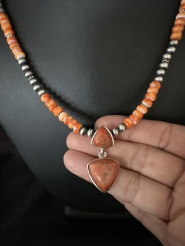 Women's Navajo | Sterling Silver | Orange Spiny Oyster Pendant Necklace | Multi-Stone | 14848