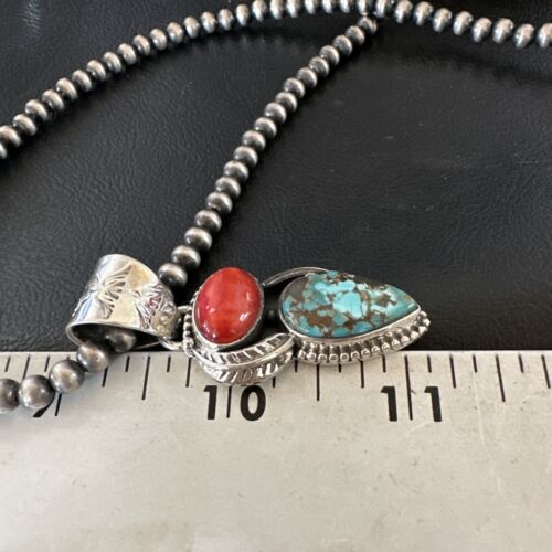 Navajo Blue Turquoise Red Spiny Oyster Pendant Necklace | Sterling Silver | Multi-Stone | 16290 - Masha USA