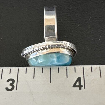 Navajo Blue Larimar Ring | Sterling Silver | Sz 7 | Authentic Native American Handmade | 17663