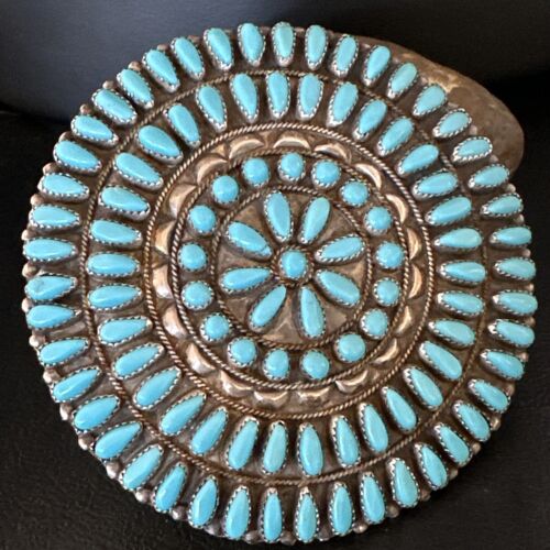 XXL Navajo Blue Turquoise Needle Point Wheel Pin Pendant | Sterling Silver | Authentic Native American Jewelry | 15155
