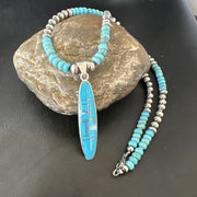 Navajo Blue Kingman Turquoise Opal Inlay Pendant | Sterling Silver Necklace | Authentic Native American Handmade | 16645