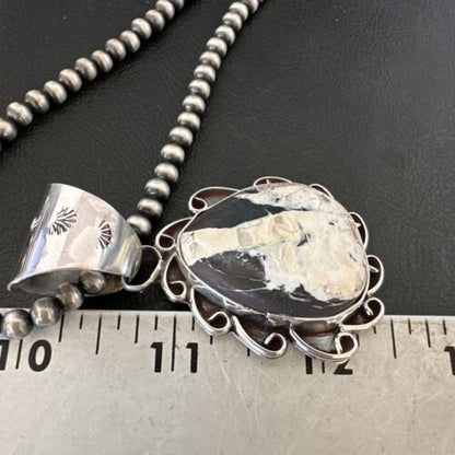Men's White Buffalo Turquoise Pendant | Navajo Pearl Sterling Silver Necklace 21" | 17036