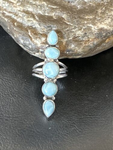 Navajo Blue Larimar Cluster Ring | Authentic Native American Sterling Silver | Multi-Stone | Sz 8.5 | 16159