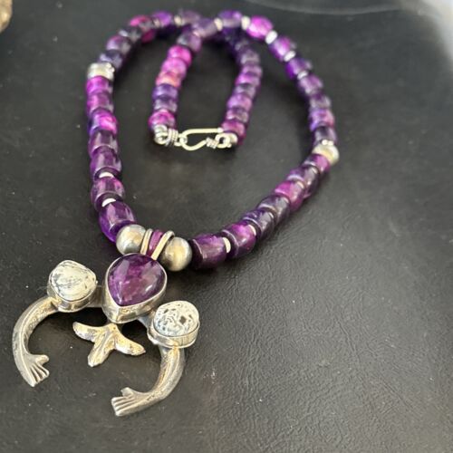 Navajo Purple Sugilite White Buffalo Naja Pendant | Sterling Silver | Authentic Native American Handmade | 15024
