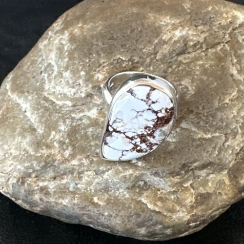 Men's & Women's Wild Horse Turquoise Navajo Ring | Sterling Silver | Sz 7 | Authentic Native American Handmade | 17365