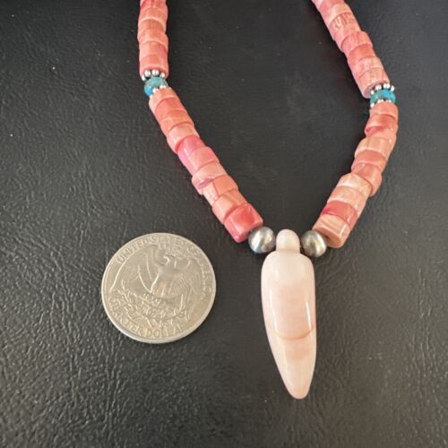 Navajo Sterling Silver Necklace | Pink Coral & Blue Turquoise Naja Pendant | 18" | 15043