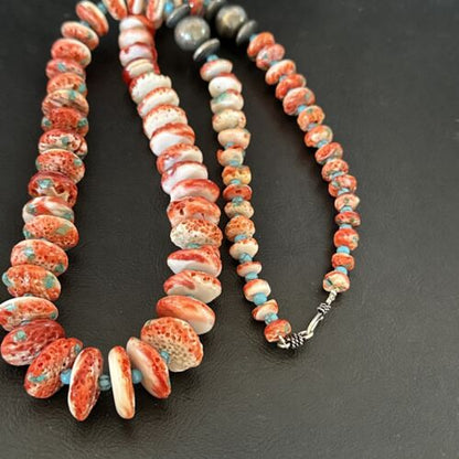 Navajo Blue Turquoise & Spiny Oyster Necklace | Sterling Silver | Authentic Native American | 22" | 17420