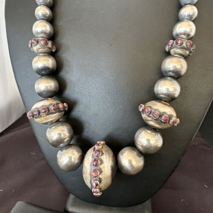 Navajo Purple Spiny Oyster Pearls Necklace | Graduated Sterling Silver | 21" | Authentic Native American Handmade | 16617