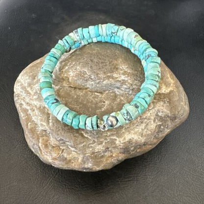 Navajo Turquoise Heishi Bracelet | Stainless Steel Memory Wire | 6mm | Authentic Native American Handmade | 17611