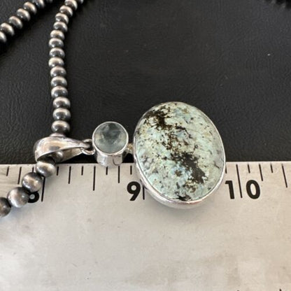 Navajo Dry Creek Turquoise Topaz Pendant Necklace | Sterling Silver | Authentic Native American Handmade | 16313