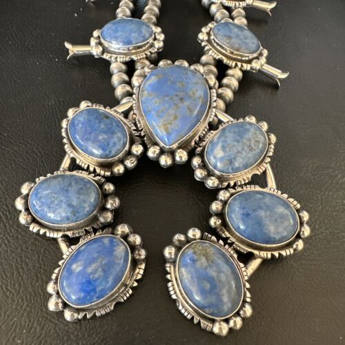 Navajo Denim Lapis Pendant Necklace | Sterling Silver Naja | Authentic Native American Handmade | 14987
