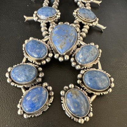 Navajo Denim Lapis Pendant Necklace | Sterling Silver Naja | Authentic Native American Handmade | 14987