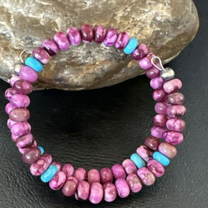 Navajo Purple Sugilite Turquoise Bead Bracelet | 6mm | Stainless Steel Memory Wire | Authentic Native American Handmade | 17613