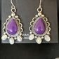 Navajo Purple Sugilite White Mother of Pearl Earrings | Sterling Silver | 1" | Authentic Native American Handmade | 15334