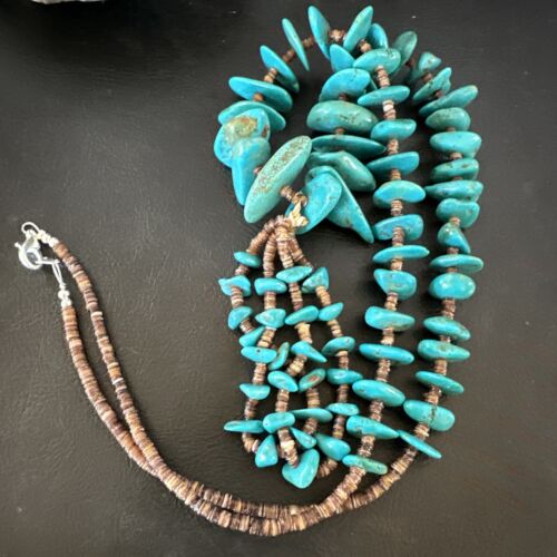 Santo Domingo Spiny Blue Kingman Turquoise Shell Jacla Necklace | 29" | Authentic Native American Handmade | 16000