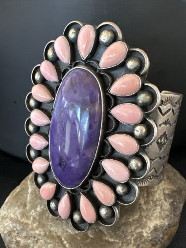 Navajo Sugilite Pink Conch Cuff Bracelet | Sterling Silver | Authentic Native American Handmade | 15853