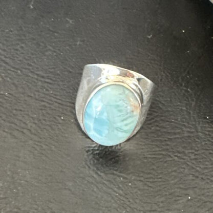 Navajo Blue Larimar Ring | Sterling Silver | Sz 7 | Authentic Native American Handmade | 17665