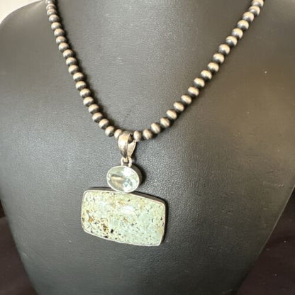 Navajo Dry Creek Turquoise Topaz Pendant Necklace | Sterling Silver | Authentic Native American Handmade | 16311