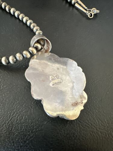 Navajo White Buffalo Turquoise Pendant Necklace | Sterling Silver | Authentic Native American Handmade | 15615