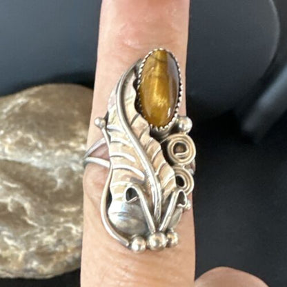 Navajo Coffee Tiger's Eye Ring | Sterling Silver | Sz 7 | Authentic Native American Handmade | 15408