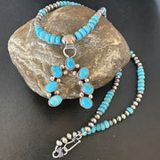 Men's Blue Turquoise Naja Pendant Necklace | Navajo Pearls | Sterling Silver | 16038